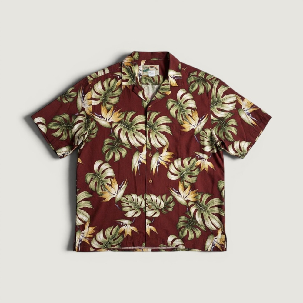 Paradise Found Shirt Mens Large Red Hawaiian Floral Button Up Rayon Hawaii